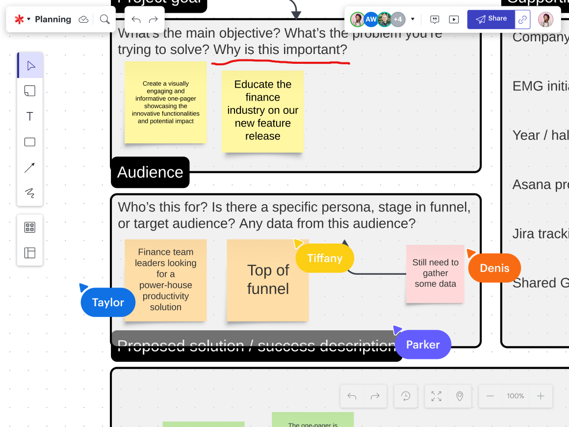 team collaborating on figuring out the project audience