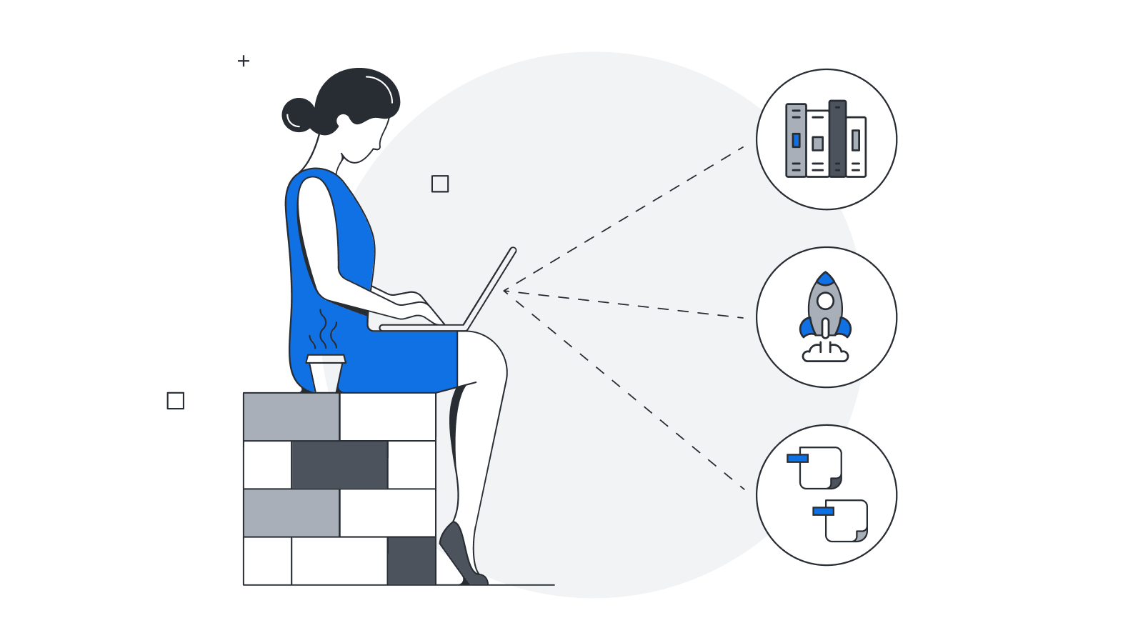 Illustration of a woman using a laptop to help organize her thoughts